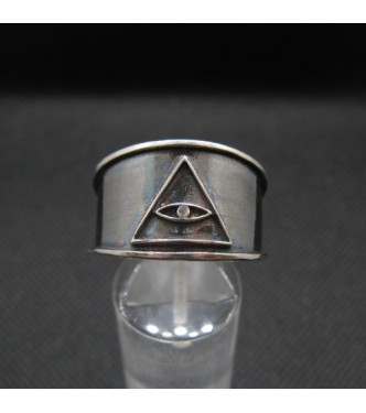 R002030 Sterling Silver Ring Band Eye In Pyramid Solid Genuine Hallmarked 925 Illuminati